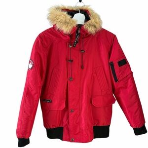 CANADA WEATHER GEAR red down parka faux fur hood winter jacket size s